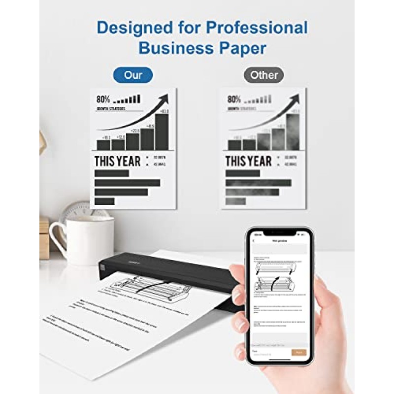 휴대용 프린터, POLONO MT800 2.0 무선 Bluetooth 열전사 프린터, 8.5