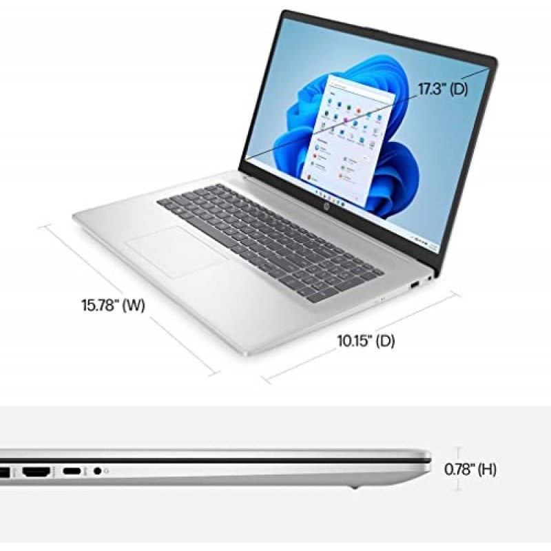 HP 2023 플래그십 17.3인치 HD+ 비즈니스 노트북, 최신 4코어 Intel i3-1125G4(> i5-1035G7), 32GB DDR4 RAM, 2048GB SSD, 경량, 고속 충전, 블루투스, WiFi 5, 웹캠, HDMI 지원, Windows 11 S, 은