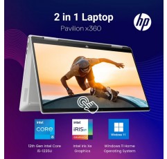 HP Pavilion x360 2 in 1 노트북, 풀 HD 터치스크린 14개, Intel Core i5-1235U(Beat i7-1195G7), 8GB RAM - 2TB PCIe SSD, 스타일러스, 백라이트 키보드, 지문 인식, WiFi 6, Alexa, Windows 11 Home, 실버