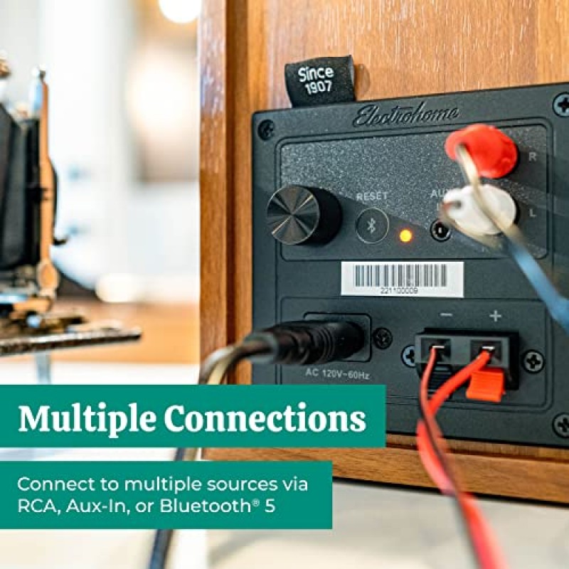 Electrohome Berkeley 2.0 턴테이블, TV, PC 및 Bluetooth 5, RCA 및 Aux(EB20) 기능을 갖춘 무선 음악 스트리밍을 위한 내장 앰프 및 3
