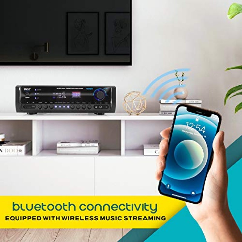 Pyle 무선 Bluetooth 전력 증폭기 시스템 300W 4 채널 홈 시어터 오디오 스테레오 사운드 수신기 박스 엔터테인먼트(USB, RCA, 3.5mm AUX, LED, 스피커용 리모콘, PA, 스튜디오- PT390BTU,BLACK 포함)