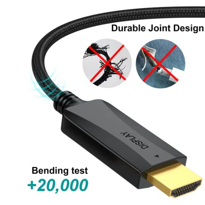 얇은 DisplayPort-HDMI 케이블 20팩, 3FT DP-HDMI 디스플레이 포트 코드 어댑터 수-수 코드 금도금 편조 Dell, HP, Insignia, ASUS, AMD 등과 호환 가능