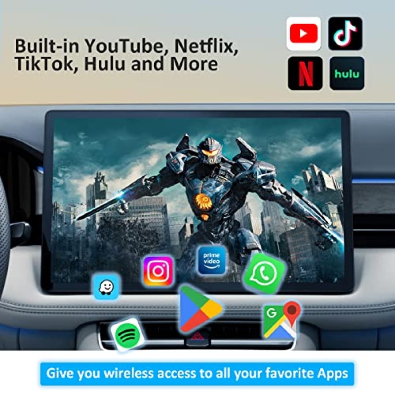 Netflix YouTube Hulu Google Play를 갖춘 MORTENTR 무선 CarPlay 및 Android 자동 어댑터, 2023 업그레이드 CarPlay Ai 박스 멀티미디어 상자, 5GHz WiFi, TF 카드, 온라인 업데이트, 공장 유선 CarPlay 자동차용