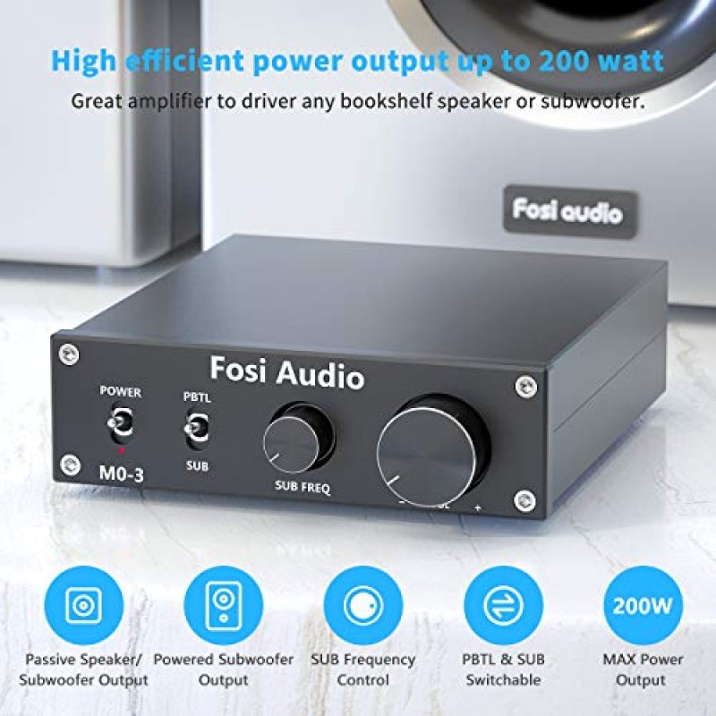 Fosi Audio M03 200W TPA3255 서브우퍼 증폭기 홈 시어터용 미니 모노 채널 오디오 전력 증폭기 32V/5A 전원 공급 장치로 전환 가능한 전체 주파수 및 서브 베이스