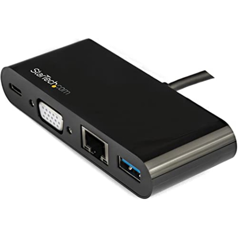 StarTech.com USB C 멀티포트 어댑터 - 미니 USB-C 도크(단일 모니터 포함) VGA 1080p 비디오 - 60W 전원 공급 패스스루 - USB 3.1 Gen 1 Type-A 5Gbps, 기가비트 이더넷 - 도킹 스테이션(DKT30CVAGPD)