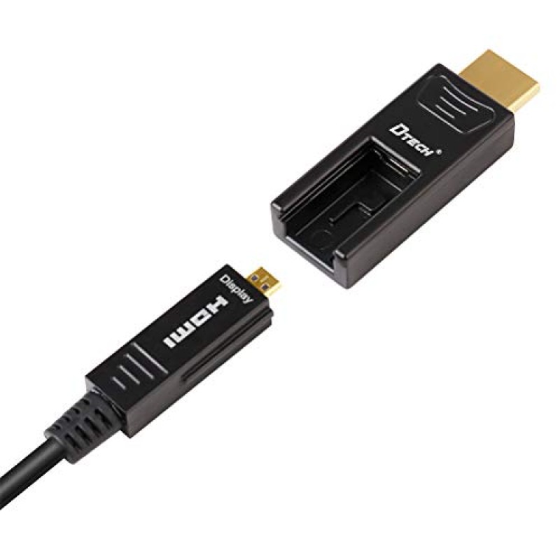 DTech 32피트 광섬유 HDMI 케이블 4K 60Hz YUV 444 18Gbps 고속 울트라 HD(듀얼 마이크로 HDMI 및 표준 HDMI 커넥터 포함)(검은색, 10미터)