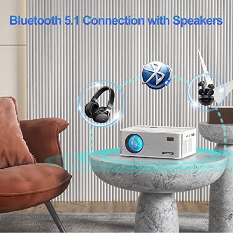 WiFi 및 Bluetooth가 포함된 프로젝터, 5G WiFi 기본 1080P 지원 4K 미니 프로젝터, iOS/Android/XBox/PS4/TV 스틱/HDMI와 호환되는 멀티미디어 홈 시어터용 Patviti 휴대용 프로젝터 360Asin