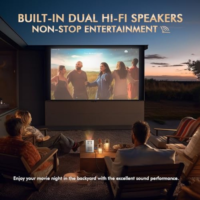 미니 4K 프로젝터, 16000Lux 전기 초점 듀얼 Hi-Fi 스피커 프로젝터 내장 5G WIFI 및 Bluetooth 무선 스크린 미러링, 홈 야외 파티 회의용 250