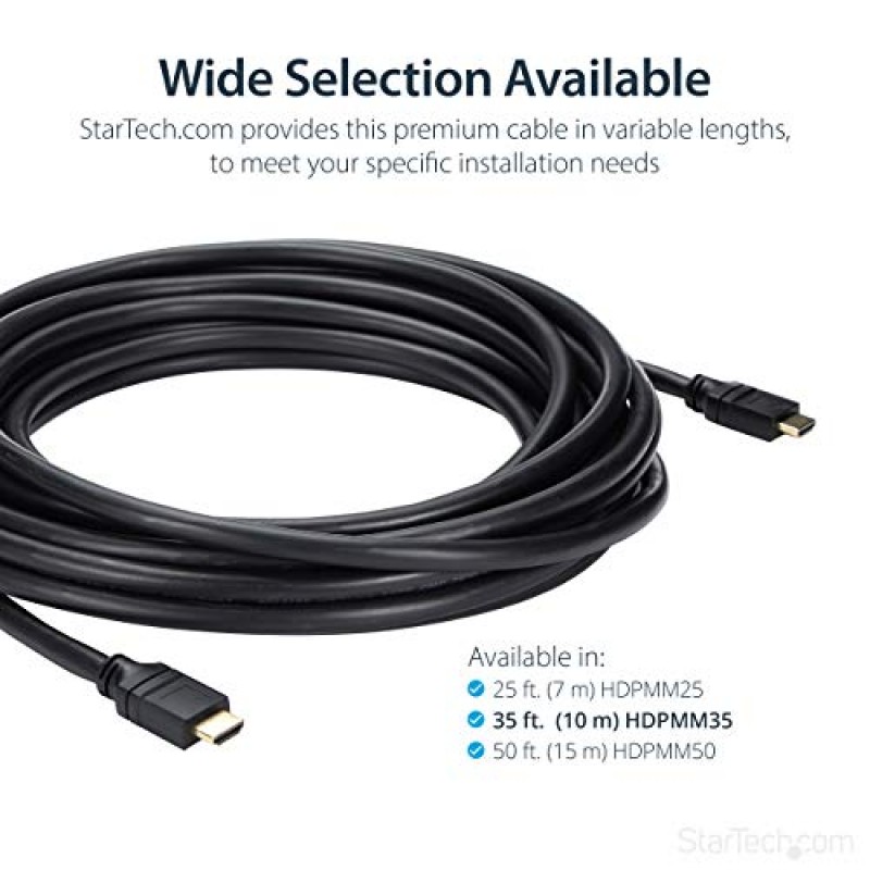 StarTech.com 35피트 플레넘 등급 HDMI 케이블, 4K 고속 긴 HDMI 코드(이더넷 포함), 4K30 UHD, 10.2Gbps, HDCP 1.4, 벽면 플레넘 HDMI 1.4 디스플레이 케이블, HDMI-HDMI 컴퓨터-TV 케이블(HDPMM25)