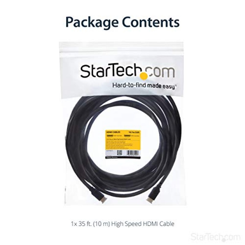 StarTech.com 35피트 플레넘 등급 HDMI 케이블, 4K 고속 긴 HDMI 코드(이더넷 포함), 4K30 UHD, 10.2Gbps, HDCP 1.4, 벽면 플레넘 HDMI 1.4 디스플레이 케이블, HDMI-HDMI 컴퓨터-TV 케이블(HDPMM25)