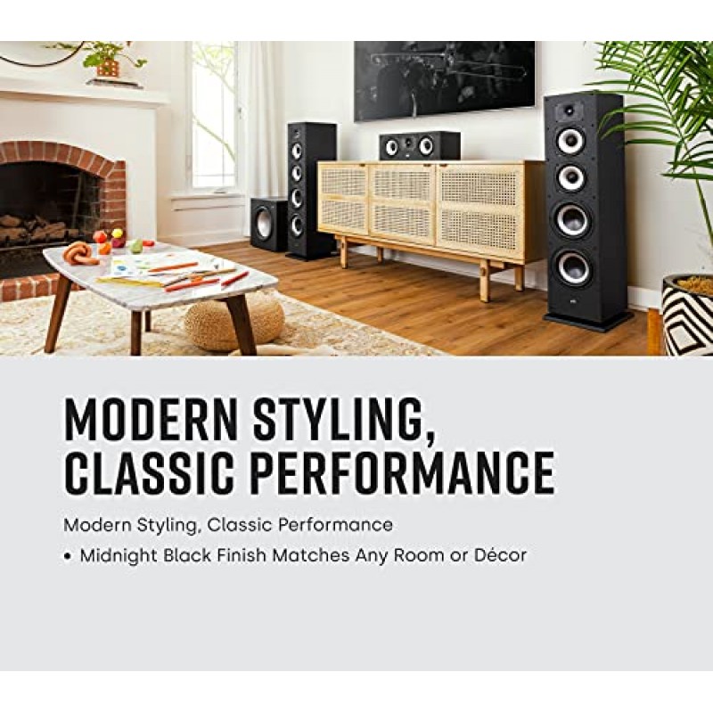 Polk Audio Monitor XT70 대형 타워 스피커 - 고해상도 오디오 인증, Dolby Atmos 및 DTS:X 호환, 1인치 트위터, (2) 6.5인치 동적 밸런스 우퍼, (2) 8인치 패시브 라디에이터,(싱글, 미드나잇 블랙)