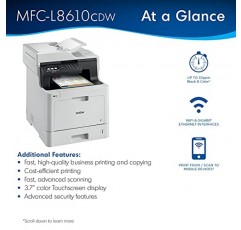 Brother MFC-L8610CD 홈 오피스용 올인원 컬러 무선 레이저 프린터 - 인쇄 복사 스캔 팩스 - 33ppm, 600 x 2400dpi, 8.5 x 14, 자동 양면 인쇄, 50매 ADF - BROAG 프린터 케이블