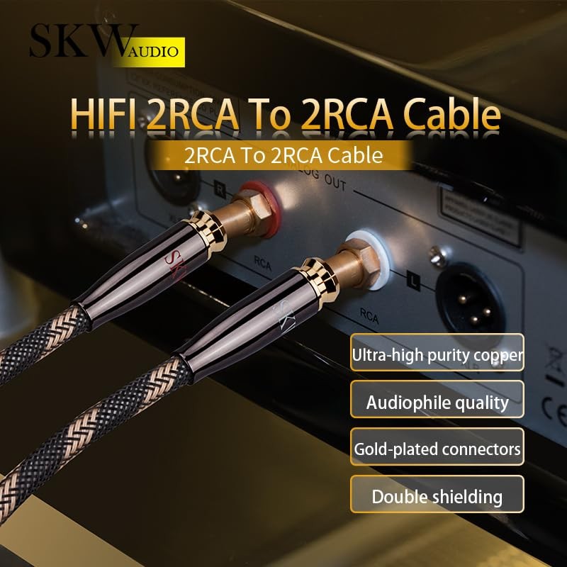 SKW 업그레이드 Audiophiles 오디오 케이블 2RCA 남성 - 2RCA 남성 HiFi 시스템 변환기 어댑터, 직경 12.8mm 검정색 6.5ft(2M)