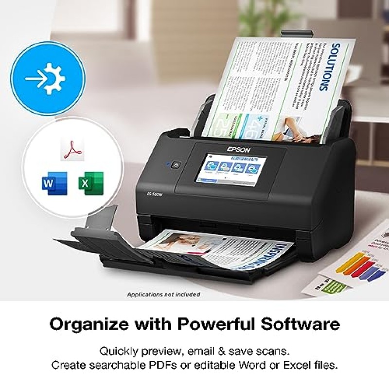 Epson Workforce ES-580W 100매 자동 문서 공급 장치(ADF) 및 직관적인 4.3인치 터치스크린을 갖춘 PC 및 Mac용 무선 컬러 양면 데스크탑 문서 스캐너