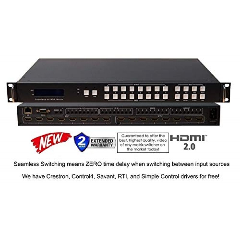 8x8 원활한 HDMI 4K HDR 매트릭스 스위처 18GBPS Ultra YUV 4:4:4 HDCP2.2 60Hz HDMI 2.0B Doby Atmos HDTV 라우팅 선택기 SPDIF 오디오 제어4 Savant 홈 오토메이션 스위치 IP RS232