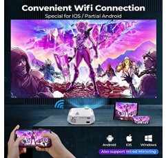 VIDOKA WiFi 블루투스 프로젝터, 가정용 및 실외용 8000L 네이티브 1080P HD 프로젝터, iPhone/iPad 및 Samsung용 무선 미러링 지원, 원클릭 줌 비디오, TV 스틱/노트북/PC와 호환 가능