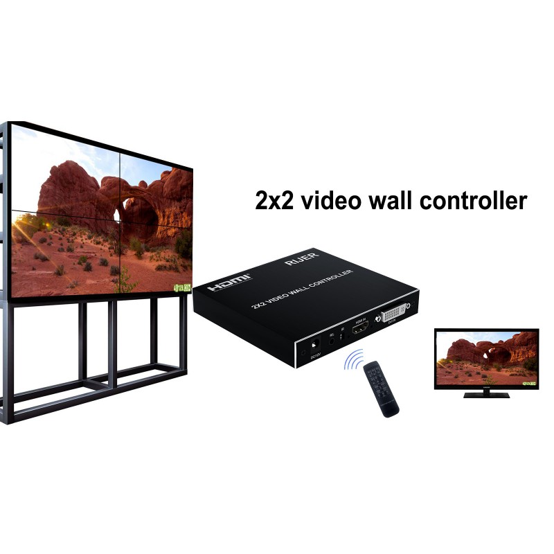 2x2 HDMI 비디오 월 컨트롤러, HDMI 및 DVI 지원 4K 입력 TV 월 컨트롤러, 1080P 출력 TV 월 프로세서, IR 원격 및 RS232 제어, 180도 회전 1x2,1x3,1x4,2x2,2x1,3x1x4x1 비디오 월