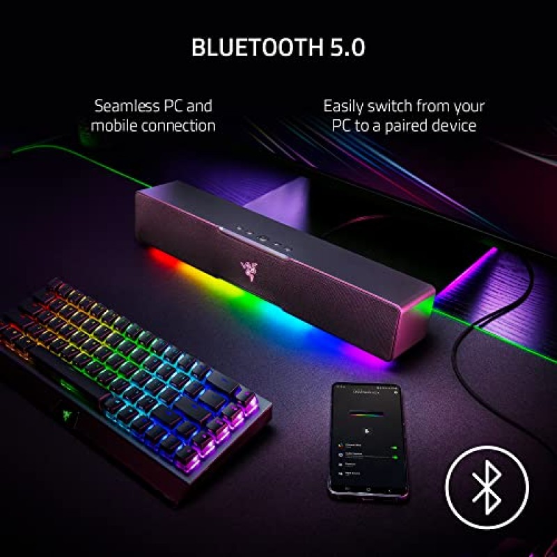 Razer Leviathan V2 X: PC 사운드바(전대역 드라이버 포함) - 컴팩트한 디자인 - Chroma RGB - USB Type C 전원 및 오디오 전달 - PC, 노트북, 스마트폰, 태블릿 및 Nintendo 스위치용 Bluetooth 5.0