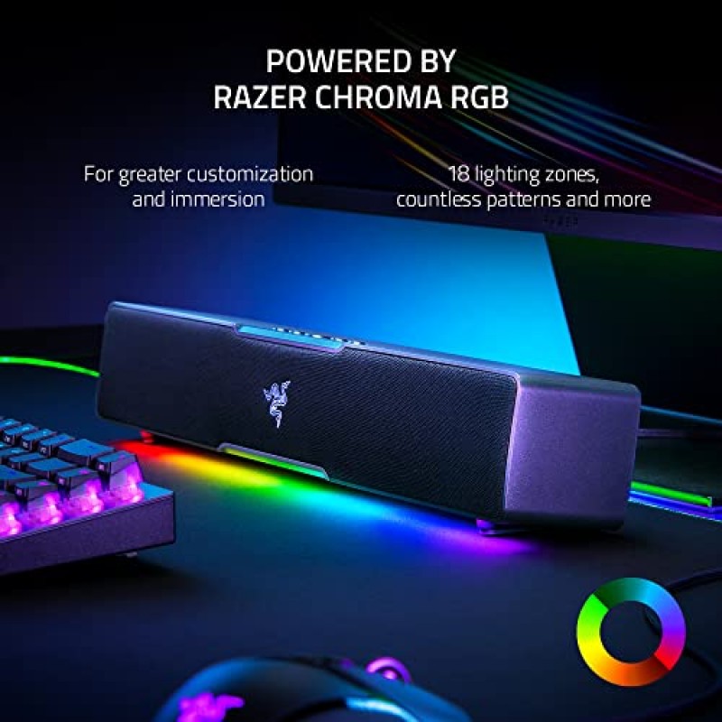 Razer Leviathan V2 X: PC 사운드바(전대역 드라이버 포함) - 컴팩트한 디자인 - Chroma RGB - USB Type C 전원 및 오디오 전달 - PC, 노트북, 스마트폰, 태블릿 및 Nintendo 스위치용 Bluetooth 5.0