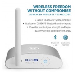 Auris Blume HD 장거리 Bluetooth 5.0 음악 수신기 홈 스테레오, AV 수신기 또는 증폭기용 오디오파일 DAC 및 AptX HD를 갖춘 Hi-Fi 오디오 어댑터