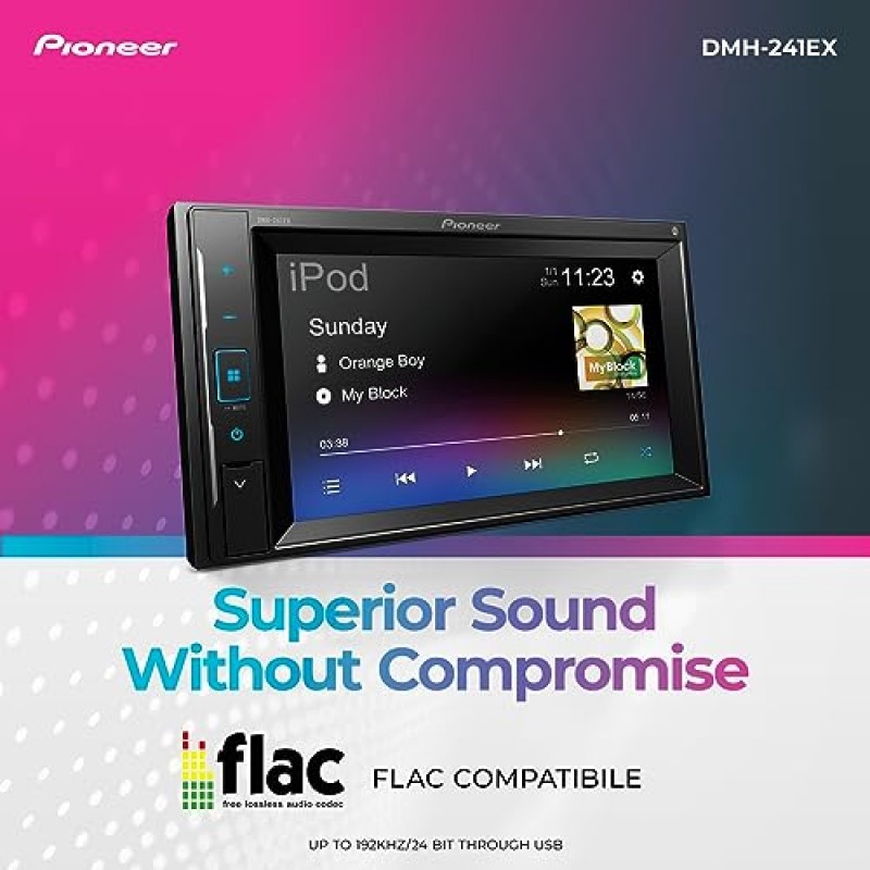 Pioneer DMH-241EX 디지털 멀티미디어 수신기(웹링크 포함), 6.2인치 저항막 터치스크린, 이중 DIN, 내장 Bluetooth, 앱을 통한 Amazon Alexa, 백업 카메라 호환성