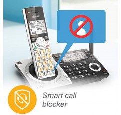 AT&T CL83207 DECT 6.0 스마트 통화 차단 기능이 있는 확장형 무선 전화기, 실버/블랙, 핸드셋 2개 포함