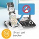 AT&T CL83207 DECT 6.0 스마트 통화 차단 기능이 있는 확장형 무선 전화기, 실버/블랙, 핸드셋 2개 포함