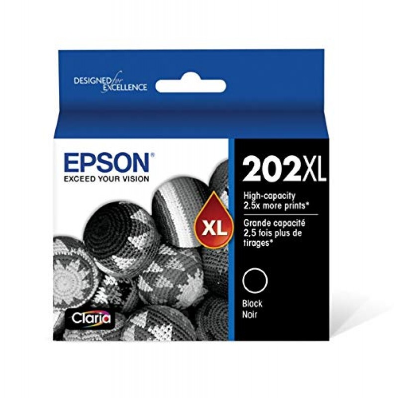 Epson T202XL120 Expression Home XP-5100 Workforce WF-2860 202XL 잉크 카트리지(검정색) 및 Epson T202520S Claria 표준 용량 잉크 카트리지 - 컬러(청록색, 자홍색 및 노란색 황갈색)