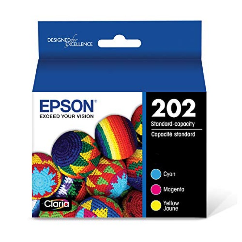 Epson T202XL120 Expression Home XP-5100 Workforce WF-2860 202XL 잉크 카트리지(검정색) 및 Epson T202520S Claria 표준 용량 잉크 카트리지 - 컬러(청록색, 자홍색 및 노란색 황갈색)