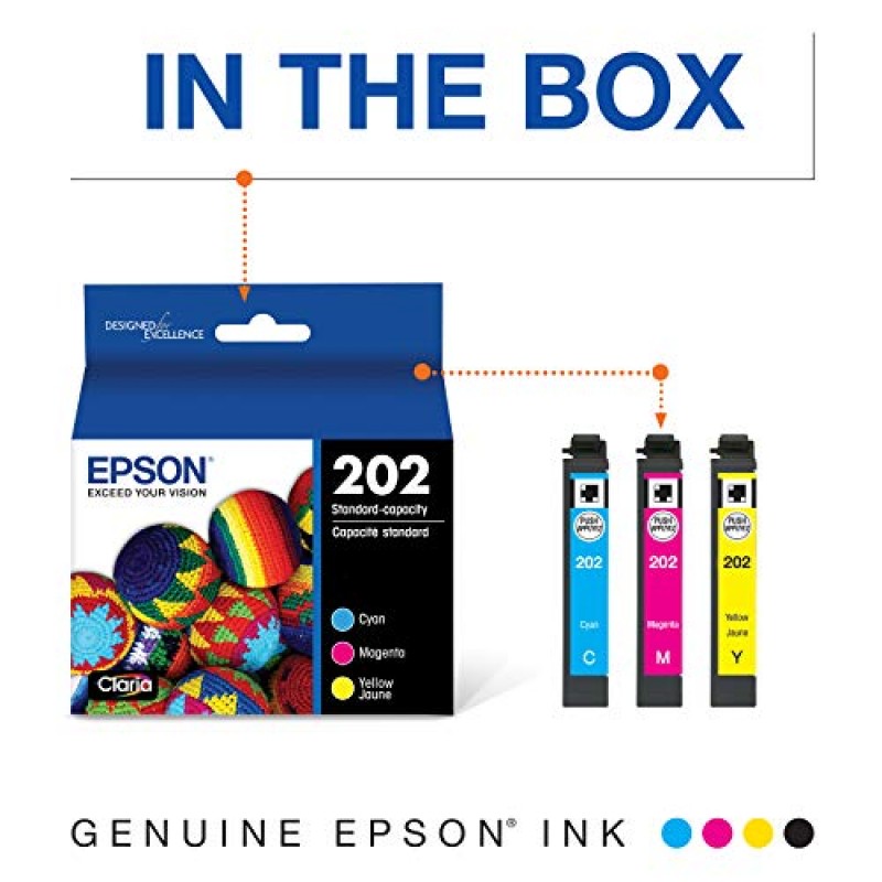 Epson T202XL120 Expression Home XP-5100 Workforce WF-2860 202XL 잉크 카트리지(검정색) 및 Epson T202520S Claria 표준 용량 잉크 카트리지 - 컬러(청록색, 자홍색 및 노란색 황갈색)