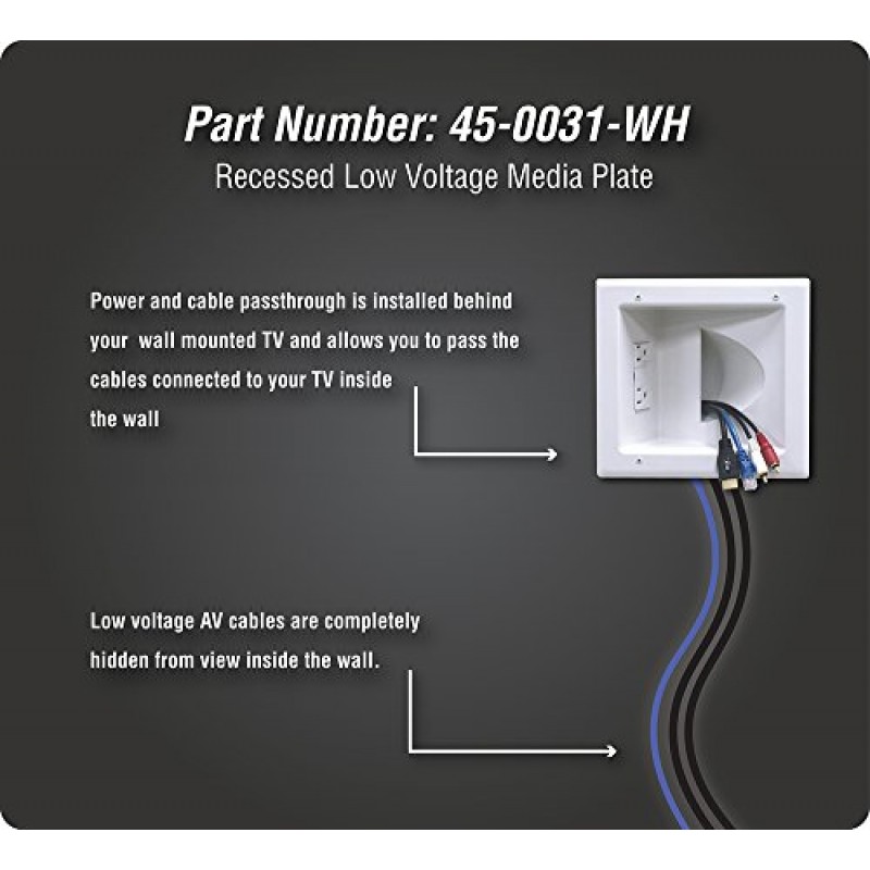 DATA COMM 45-0051-WH 이중 콘센트가 있는 확장형 미디어 박스, 흰색 및 전자 제품 45-0031-WH 양면 콘센트가 있는 매립형 저전압 미디어 월 플레이트 - 흰색