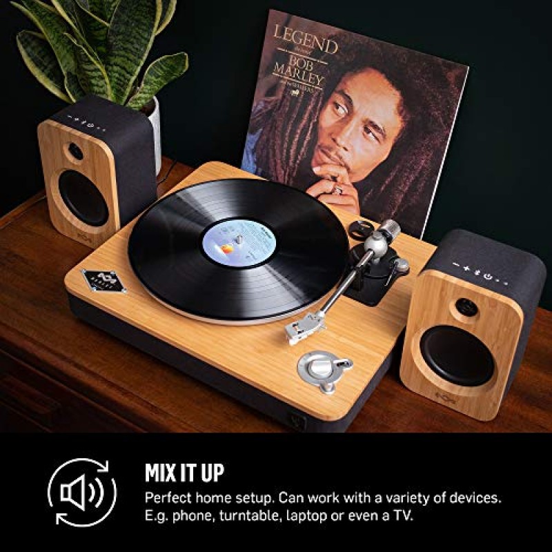 House of Marley Get Together Duo, 무선 Bluetooth 연결 및 지속 가능한 소재를 갖춘 강력한 책장 스피커