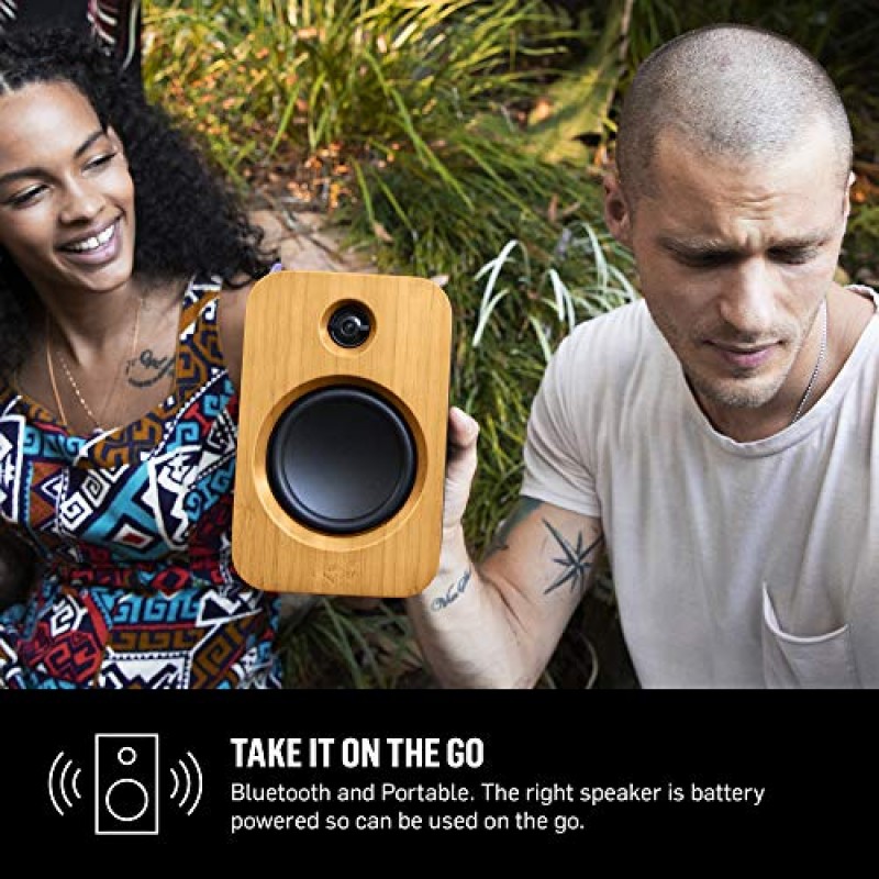 House of Marley Get Together Duo, 무선 Bluetooth 연결 및 지속 가능한 소재를 갖춘 강력한 책장 스피커