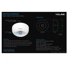 YoLink LoRa 1/4 무선 범위 스마트 동작 센서, 실내 동작 감지기, Alexa, IFTTT, 홈 어시스턴트, 움직임 감지기 앱 알림 원격 모니터, 2팩, YoLink 일반 허브 포함