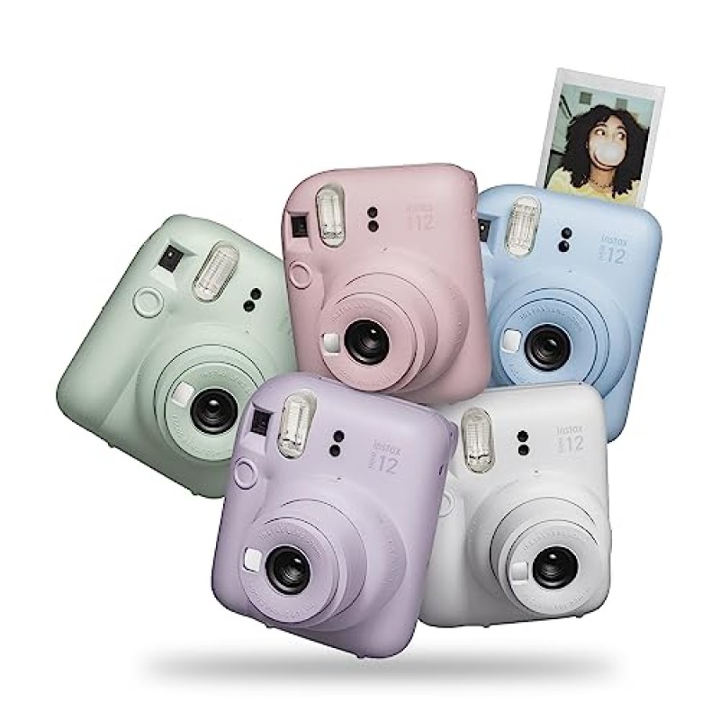 Fujifilm Instax Mini 12 즉석 카메라 민트 그린 + MiniMate 액세서리 번들 및 호환되는 맞춤형 케이스 + Fuji Instax 필름 밸류 팩(50매) 플라밍고 디자이너 사진 앨범