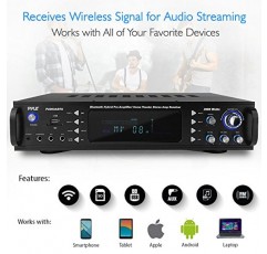 Pyle 4채널 Bluetooth 홈 전력 증폭기 - 2000W 오디오 스테레오 수신기(스피커 선택기, AM FM 라디오, USB/SD 카드 리더기, 노래방 마이크 입력 포함) - 홈 엔터테인먼트 시스템 P2203ABTU