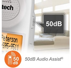 VTech SN5127 자동 응답기, 통화 차단, 90dB 고음의 시각적 벨소리, 최대 50dB의 핸드셋 원터치 오디오 지원, 대형 버튼 및 대형 디스플레이를 갖춘 증폭된 무선 노인 전화기, 흰색