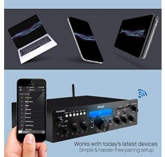무선 Bluetooth 전력 증폭기 시스템 - 200W 듀얼 채널 사운드 오디오 스테레오 수신기(USB, SD, AUX, 마이크 포함, 에코 포함, 라디오, LCD - RCA를 통한 홈 시어터 엔터테인먼트, 스튜디오 사용 - PDA6BU)