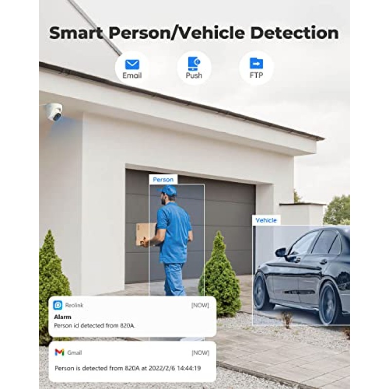 홈 보안용 REOLINK 4K 실외 카메라, 인간/차량/애완동물 감지 기능이 있는 IP PoE 돔 감시 카메라, 25FPS 주간, 스마트 홈과 함께 작동, 최대 256GB microSD 카드, RLC-820A(2개 팩)