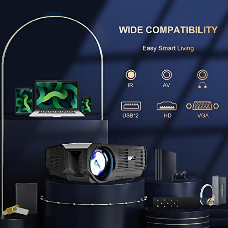 5G WiFi 및 Bluetooth를 지원하는 프로젝터 AMLINK 13000L 풀 HD 1080P 야외 휴대용 비디오 프로젝터 지원 4K, 홈 시어터 영화 프로젝터 HDMI, VGA, USB, PC, iOS 및 Android와 호환 가능