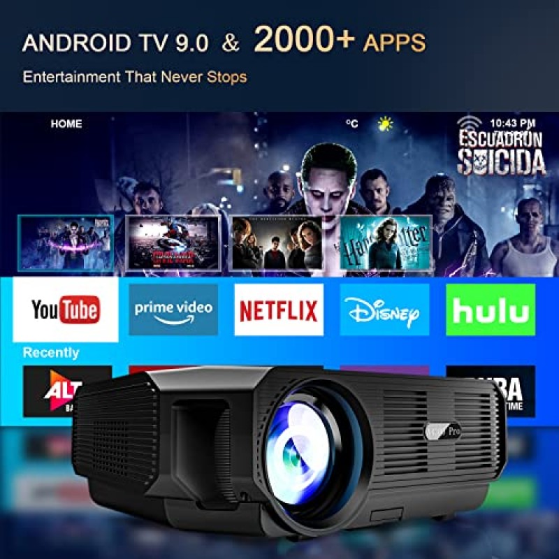 5G WiFi 및 Bluetooth를 지원하는 프로젝터 AMLINK 13000L 풀 HD 1080P 야외 휴대용 비디오 프로젝터 지원 4K, 홈 시어터 영화 프로젝터 HDMI, VGA, USB, PC, iOS 및 Android와 호환 가능