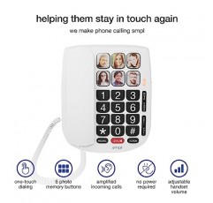 SMPL 노인 사진 빅 버튼 유선 전화기, 원터치 다이얼링, 3단계 영구 볼륨 조절, 대형 버튼, 깜박임, 노인, 알츠하이머병, 치매에 적합(흰색 - 6 - 고급 헤드셋)