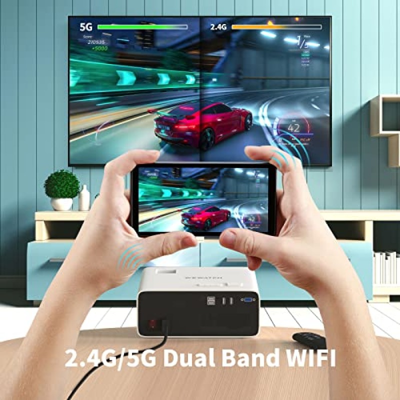 WIFI 및 블루투스 기능을 갖춘 4K 400 ANSI 18500Lm 프로젝터, 백색 소음, WEWATCH V51P 4K 지원 5G WiFi 양방향 블루투스, TV 스틱 iOS Android와 호환되는 홈 시어터 영화 프로젝터