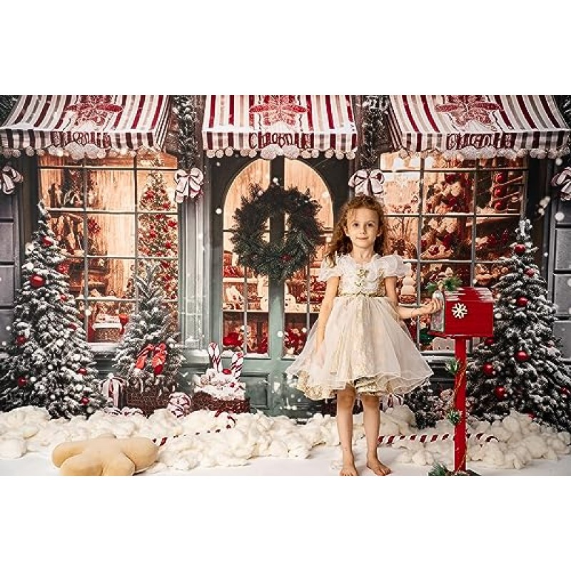 사진을위한 케이트 크리스마스 배경 겨울 눈 선물 가게 배경 홈 장식을위한 크리스마스 나무 배경 사진 부스 소품 (8x8ft)