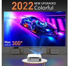 풀 HD 네이티브 1080P 4K 프로젝터, 12000L 350 ANSI 밝기(유선 미러링 스크린 포함), 최대 300인치 프로젝션 스크린 크기, 야외 실내 영화용 TV 스틱/HDMI/DVD 플레이어/AV와 호환 가능