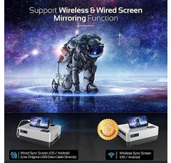 DBPOWER WiFi 프로젝터, 9000L 풀 HD 1080p 비디오 프로젝터(휴대용 케이스 포함), iOS/Android 동기화 화면 지원, 줌 및 취침 타이머, 스마트폰/노트북과 호환되는 4.3인치 LCD 홈 영화 프로젝터