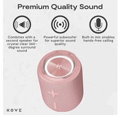 KOVE Mini Commuter 2 휴대용 스피커 - 핑크 Bluetooth 스피커, HD 더 큰 볼륨의 무선, 깊은 베이스 서브우퍼, 마이크, IPX7 방수 - 가정, 야외 또는 여행을 위한 완벽한 붐박스