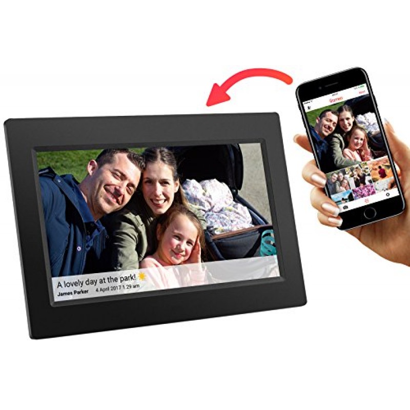 Feelcare 10인치 WiFi 디지털 액자 - 전자식 벽걸이형 스마트 액자, Frameo 앱 - 어디서나 사진 및 비디오 전송 - IPS LCD 패널, 터치스크린 세로 및 가로 디스플레이(검은색)