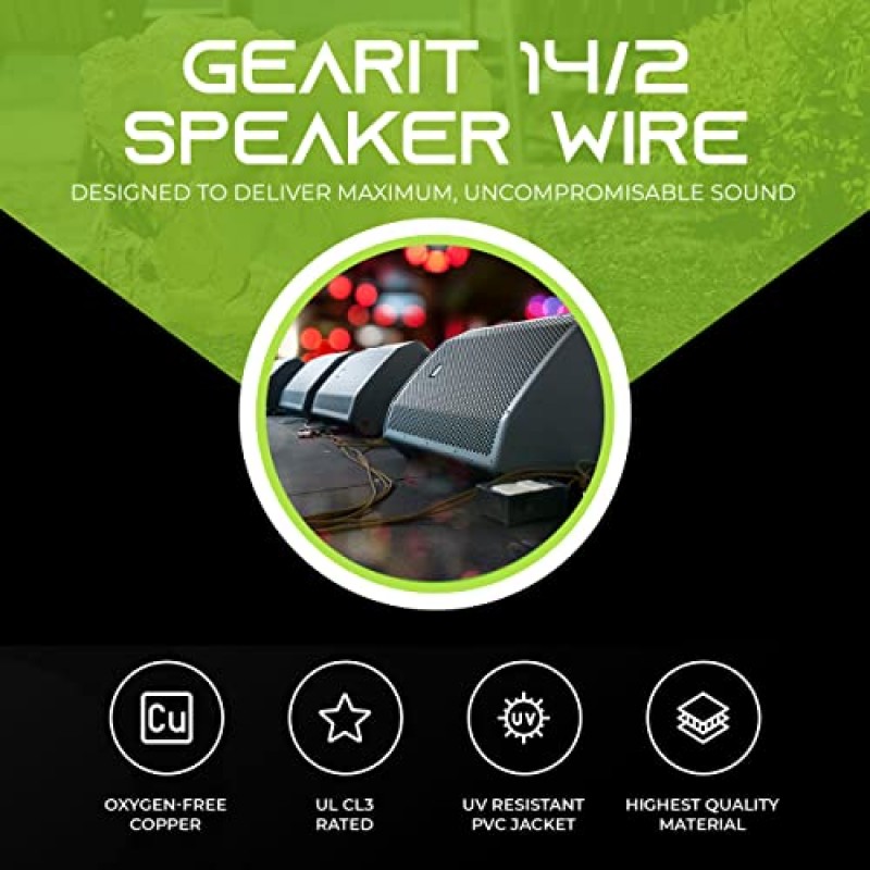 GearIT 14/2 스피커 와이어(100피트) 14AWG 게이지, 갈색 2도체/지상/벽에 실외 직접 매립/CL3 CL2 등급 - OFC 무산소 구리, 갈색 100피트