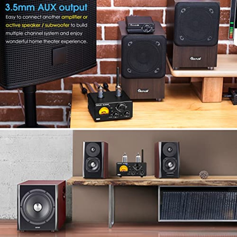 Douk Audio ST-01 200W Bluetooth 증폭기, USB DAC/동축 광 입력/VU 미터/홈 ​​시어터/스테레오 스피커용 고음 저음 제어 기능이 있는 2채널 진공관 파워 앰프(업그레이드 버전)